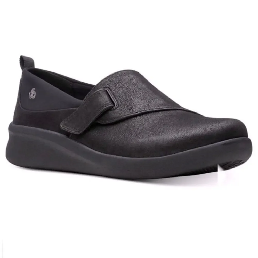 Clarks Cloudsteppers Sillian 2.0 Ease Black Loafer Wedge Heel Comfort Womens 9.5